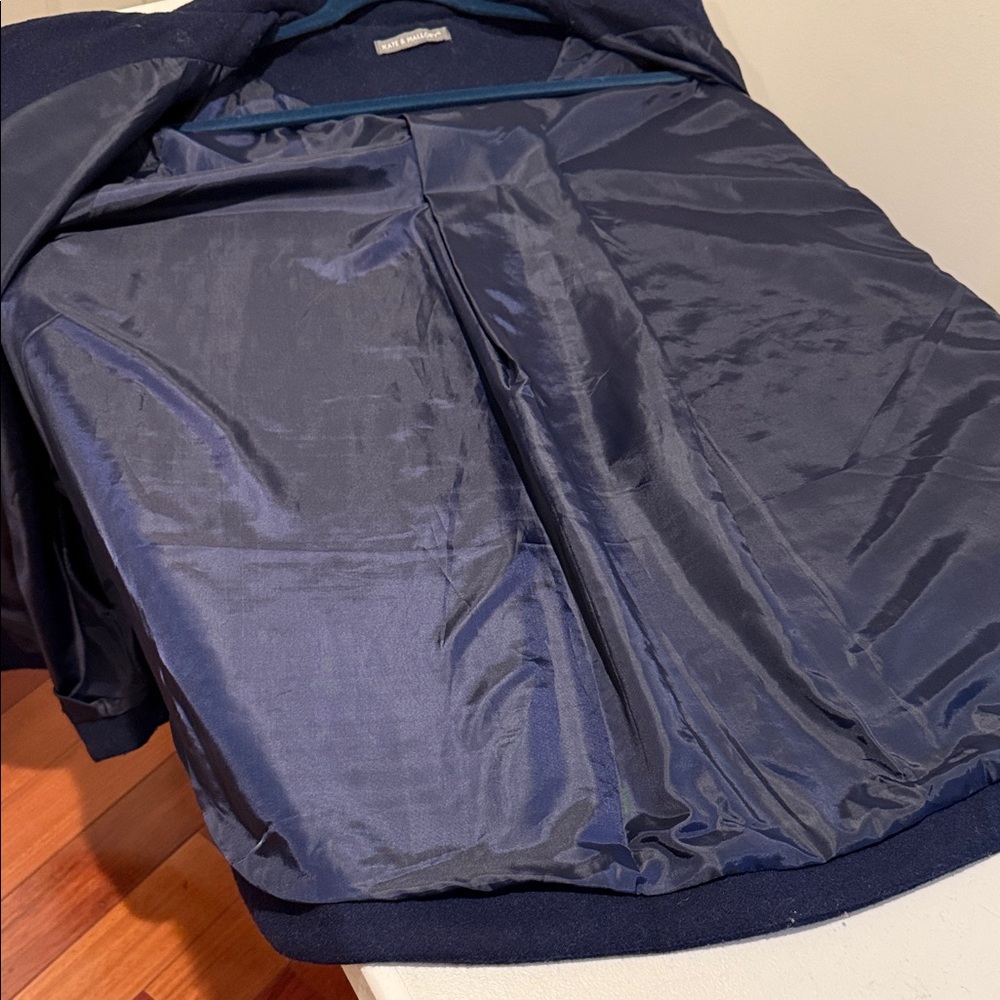 Wool Blend Navy Blue Cape with Zipper and Pockets Autumn Ready Preppy Warm Large - Picture 7 of 11
